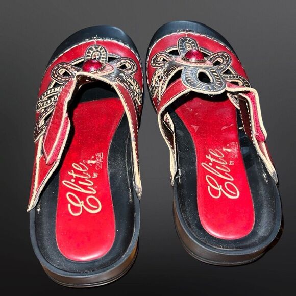 Corkys Women's Elite Coastal Hand Painted Leather Bump Toe Sandals Size 7 US 37 - Picture 6 of 6